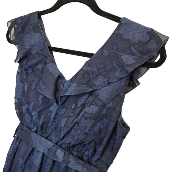 Grace Karin Womens S Dark Blue Floral Faux Wrap Ruffle Sleeveless High Low Dress - Picture 13 of 16